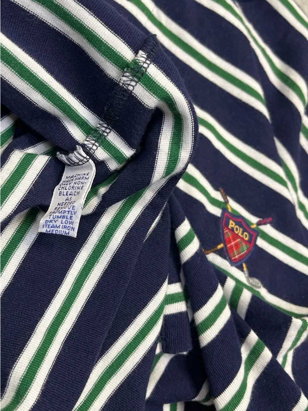 Vintage Polo Golf Ralph Lauren Navy Blue Green White Stripes Short Sleeve Shirt